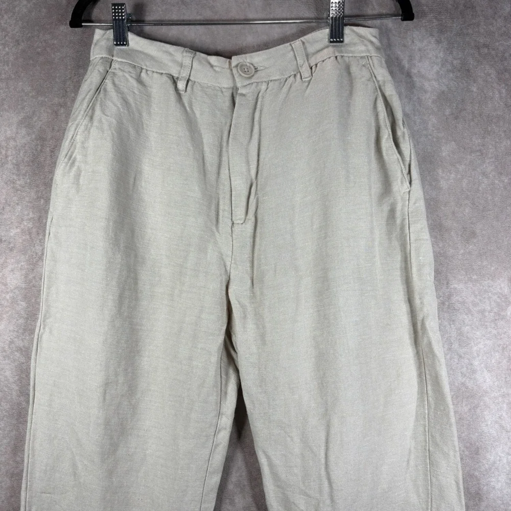Magaschoni Pants Mens 30 Beige Linen Viscose‎ Blend Tapered Casual Slacks Casual
